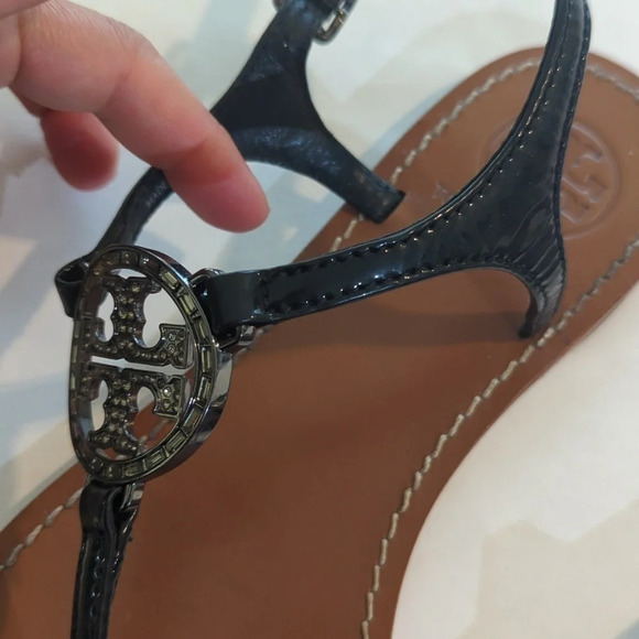 Tory Burch Miller rhinestone logo sandal summer flats - Picture 10 of 11